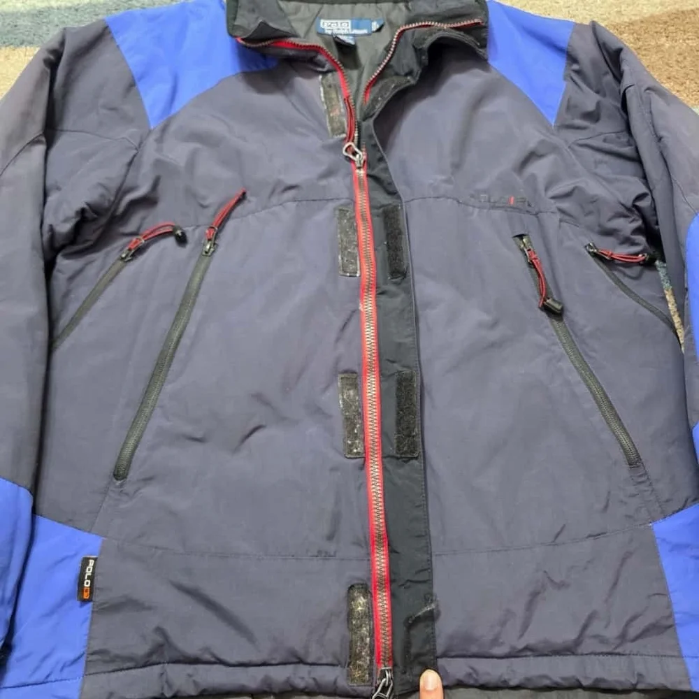 Vintage Polo Ralph Lauren Ski Jacket Mens Large Blue Insulated Coat Nylon Shell